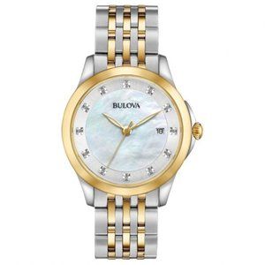 WOW! BULOVA DIAMOND ACCENT TWO TONE WATCH! 36MM!!